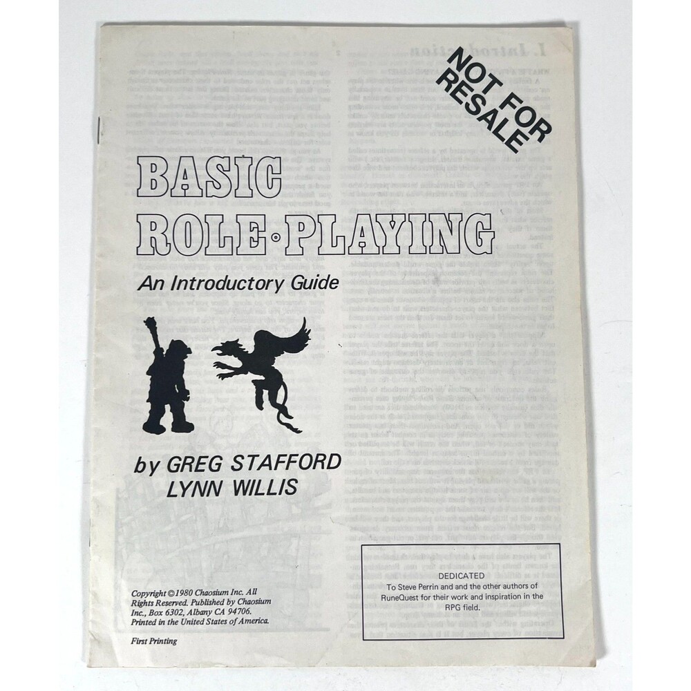 Vtg 1980 Chaosium Basic Roleplaying An Introductory Guide FIRST PRINTING Fantasy